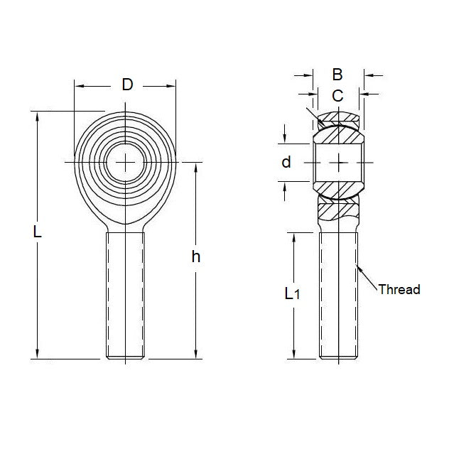 1059723 | REM-048-L-CT (10 Pcs) --- Male Rod Ends - 4.826x39.7 mm - 10-32 UNF Left - Steel with PTFE Lined Raceway