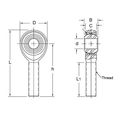 1059723 | REM-048-L-CT (10 Pcs) --- Male Rod Ends - 4.826x39.7 mm - 10-32 UNF Left - Steel with PTFE Lined Raceway