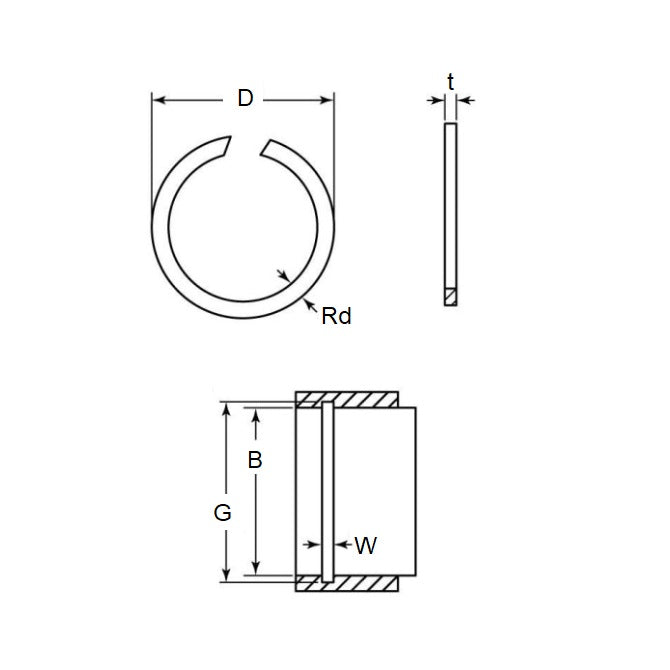 1139063 | WRI-0250-LS (Pack of 5)  --- Internal Retaining Rings - 25x1.2x25.8 mm Snap Rings - Carbon Spring Steel Snap Ring