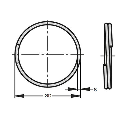 1040973 | RS23-29-ZP (5 Pcs) --- Split Rings - 2.3x29.5x34 mm Zinc Plated Steel - Carbon Spring Steel Zinc Plated