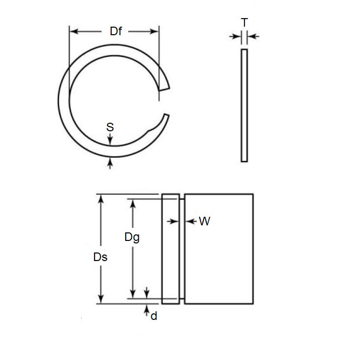 1084737 | US-037 (25 Pcs) --- External Retaining Rings - 9.525x0.38x8.92 mm - Spring Steel