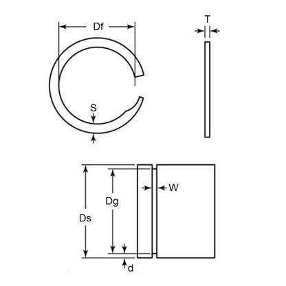 1084737 | US-037 (25 Pcs) --- External Retaining Rings - 9.525x0.38x8.92 mm - Spring Steel