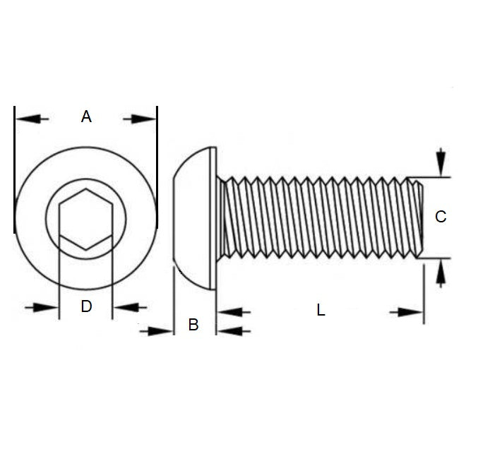 1048933 | SC032C-006-B-SK-S4 (100 Pcs) --- Button Screws - 5-40 UNC -3.18mm- 6.4 mm - 304 Stainless