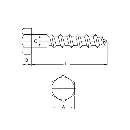 1088629 | SCT100MF-120-CO-S6 (25 Pcs) --- Coach Screws - Approx Diameter M10 Fine - 10x1.25mm - - 120 mm - Stainless Steel 316 Similar to A4, 18-10 Screw
