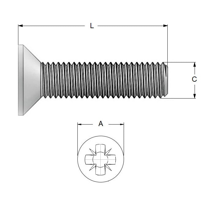 1054005 | SK040M-035-PZ-CZ (100 Pcs) --- Countersunk Screws - M4 -4x0.7mm- 35 mm - Zinc Plated Steel