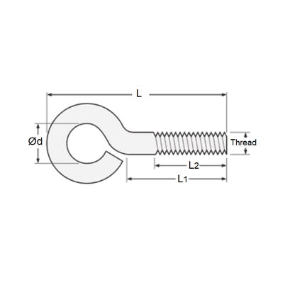 1087070 | EB-160RS --- Bent Eye Bolts - 3/8-16 UNC - 9.53mm - 101.6x38.1 mm Stainless Steel