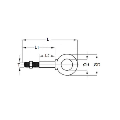 1087224 | CHE-63RS --- Partial Threaded Shank Eye Bolts - 3/8-16 UNC - 9.53mm - 114.3x19.05 mm