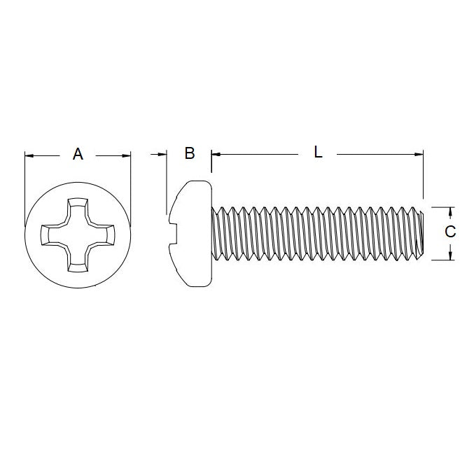 1049267 | SC035C-045-P-PH-S6 (PK-25) --- Pan Head Screws - 6-32 UNC - 3.5mm - 44.5 mm - 316 Stainless Phillips Screw