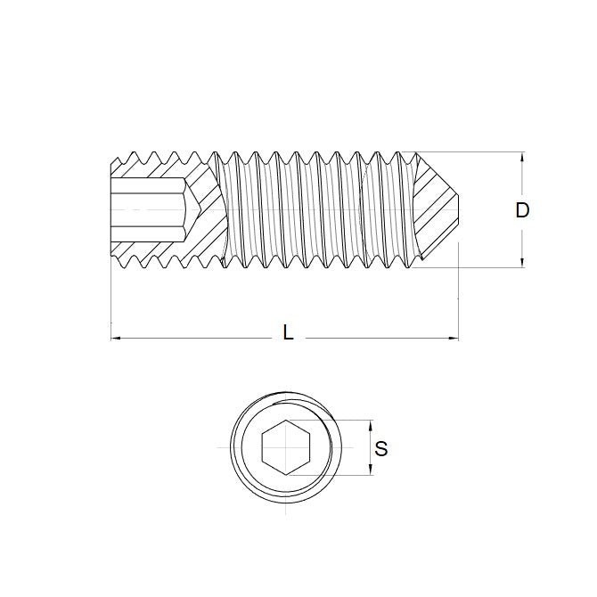 1080508 | SS064F-0064-AS-CP (Pack of 100)  --- Cone Point Socket Set Screws - 1/4-28 UNF - 6.35mm - 6.4 mm  - Carbon Steel Screw