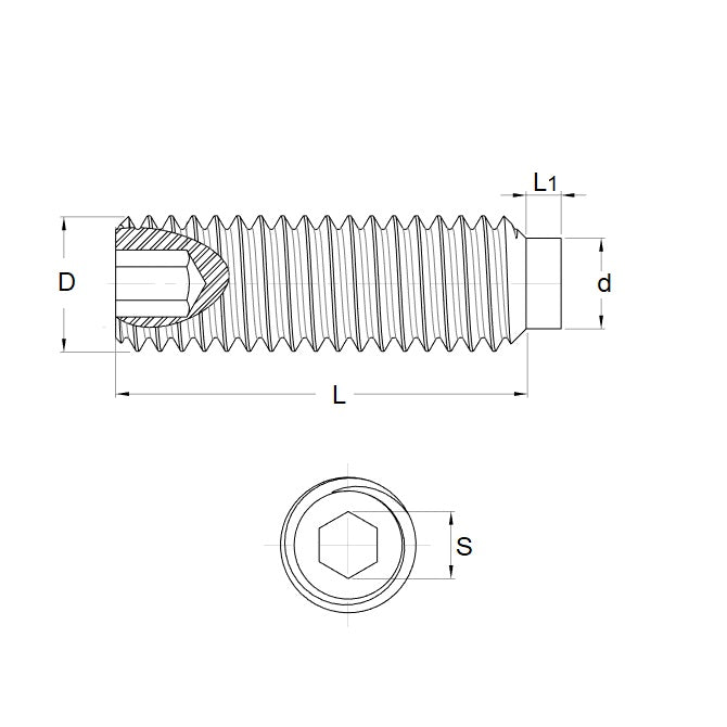1051732 | SS040M-0058-S4-NT --- Nylon Tipped Socket Set Screws - M4 - 4x0.7mm - 5.8 mm 304 Stainless Steel - Stainless Steel 304 Similar to A2, 18-8 HRB80 Screw