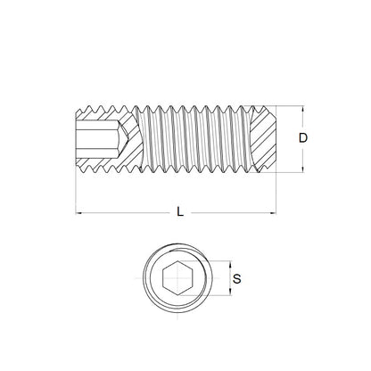 1078681 | SS064C-0191-AS-FT (Pack of 100)  --- Flat Tip DIN913 Socket Set Screws - 1/4-20 UNC - 6.35mm - 19.1 mm Alloy Steel - Carbon Steel - Hardened Screw
