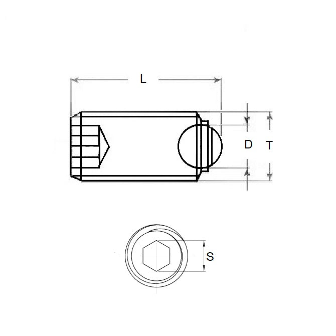 1051753 | SS040M-0060-S4-PO-RB --- Rolling Ball Tip Socket Set Screws - M4 - 4x0.7mm - 5.6 mm  - 304 Stainless Steel with Polyacetal tip