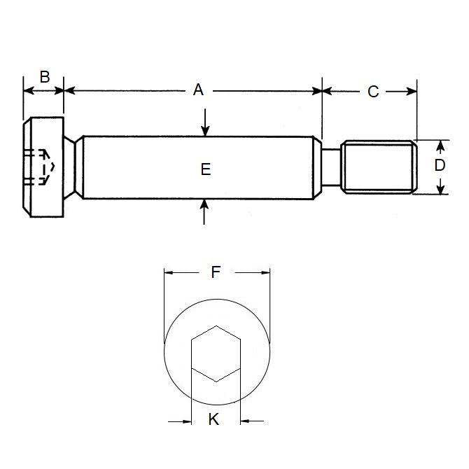 1076085 | SHLD079-006-SKT-S3 --- Shoulder Screws - 7.938x6.35 mm - 1/4-20 UNC - Stainless Steel 303/304 Similar to A2, 18-8 HRB80