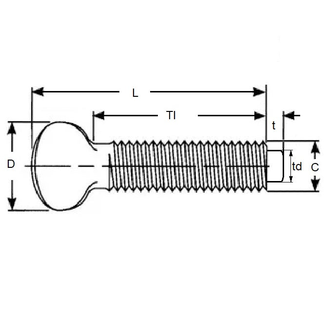 1065242 | THS048F-025-F-CZ-NT (Each) --- Thumb Screws - 10-32 UNF - 4.76mm - 25.4 - - Nylon Tip - Carbon Steel Zinc Plated Screw