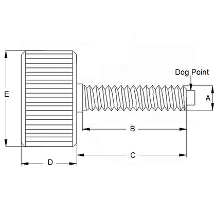 1102669 | THS127C-070-K-CS-DP --- Thumb Screws - 1/2-13 UNC - 12.7mm - 69.85 - - Dog Point - Steel Screw