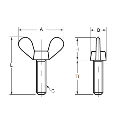 1086341 | THS095C-025-W-CS (100 Pcs) --- Thumb Screws - 3/8-16 UNC - 9.53mm - 25.4x47.63 mm Wing - Steel Screw