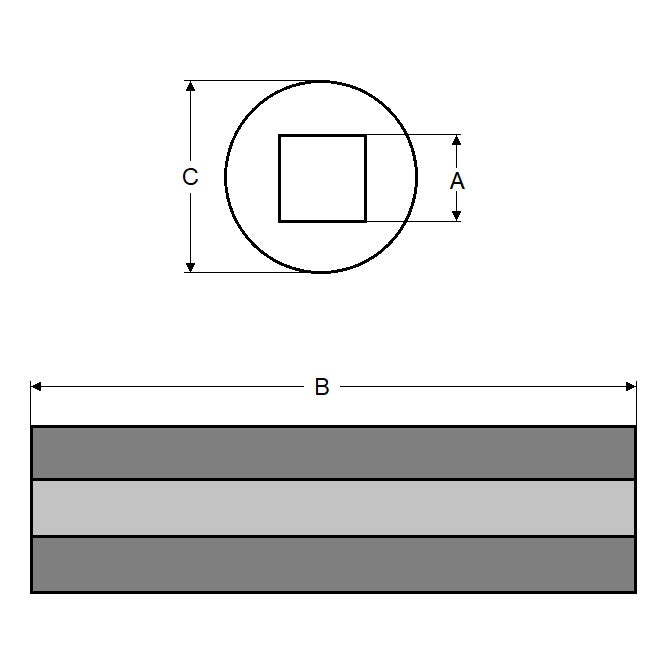1092590 | SLQ-0953-1746-06350-H (Each) --- Square Hole Sleeves - 9.525x17.463x63.5 mm Plain - Pre-Hardened Steel Sleeve