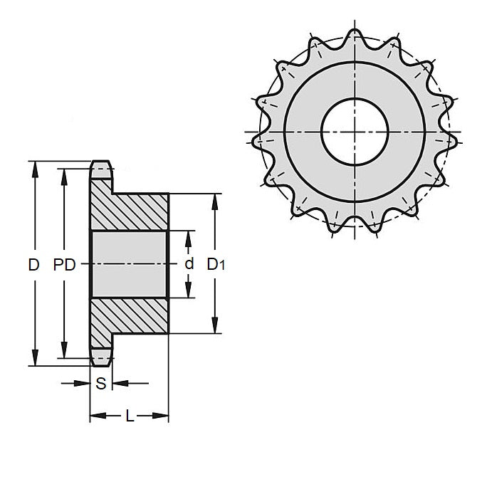 1125263 | SP1-095-057B-021-PB-C --- Roller Chain Sprockets - 21 tooth - 63.64x48 mm Simplex - Carbon Steel Sprocket