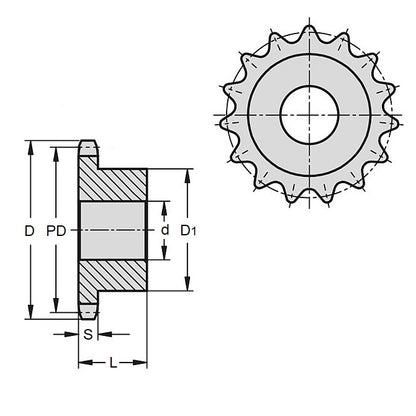 1125263 | SP1-095-057B-021-PB-C --- Roller Chain Sprockets - 21 tooth - 63.64x48 mm Simplex - Carbon Steel Sprocket