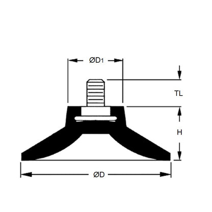 1151152 | A-65RS (Each) --- Suction Cups - 38.1x15.9 mm - 8-32 x 3/8" Stud - Blend of natural rubber and SBR rubber