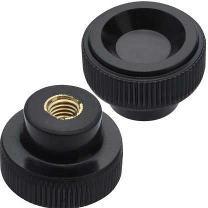 1225695 | KF040M-020-KND-PH --- Disc Knobs - M4 - 4x0.7mm - 20x7 mm Female Knurled Plastic - Brass Knob