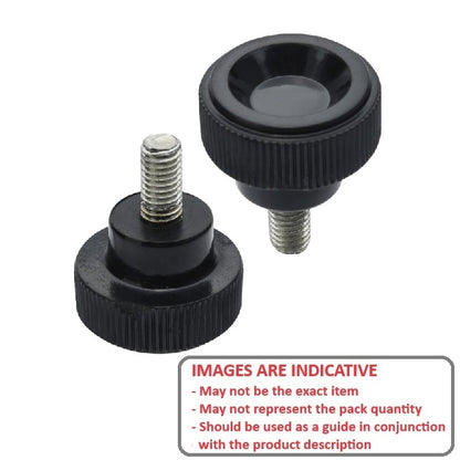 1225835 | KM060M-025-KND20-PH --- Disc Knobs - M6 - 6x1mm - 24.5x20 mm Male Knurled Plastic - Steel Knob