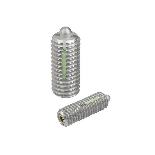 Ball Threaded Plungers - 6-32 UNC - 3.5mm - 7.1 mm - 0.2 N Stainless Body and Ball with Threadlock - Stainless Steel 303 Similar to A2, 304, 18-8 