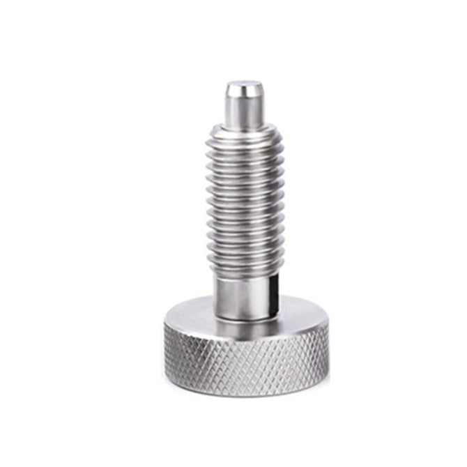 1060959 | PLST-050-100-HKS-013 --- Spring Plungers - M5 - 5x0.8mm - 10 mm - 2.2 N Knurled Handle - Stainless Steel Plunger