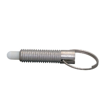 1102077 | PLST-127C-365-RASL-022 --- Spring Plungers - 1/2-13 UNC - 12.7mm - 36.5 mm - 11.1 N Pull Ring - Stainless Steel Body with Acetal