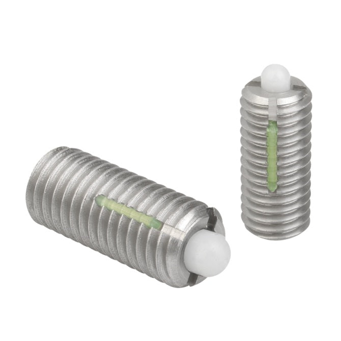 1049791 | PLST-035C-095-C-016-A --- Spring Plungers - 6-32 UNC - 3.5mm - 9.5 mm - 2.2 N No Handle - Steel Body with Acetal Nose