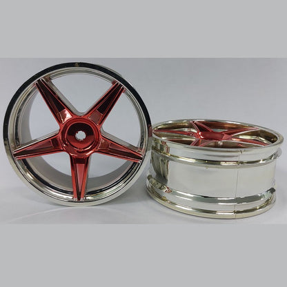 1224957 | RM-XO-060N-SR-5 (2 Pcs) --- RC Car Rims Hobby - Rim Colour Silver with Red 5 Spoke Tenth Scale - Aluminium Rim
