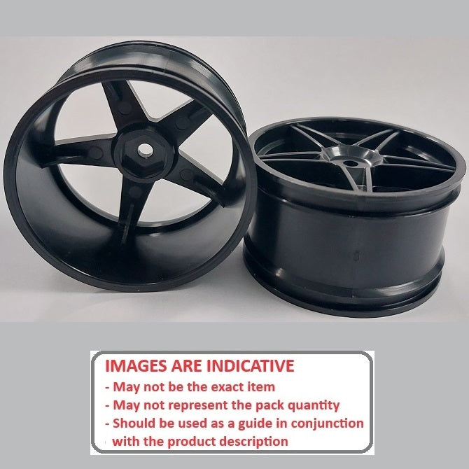 1224948 | RM-XO-060W-BK-5 (2 Pcs) --- RC Car Rims Hobby - Rim Colour Black 5 Spoke Tenth Scale - Plastic Rim