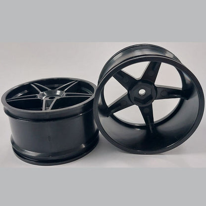 1224948 | RM-XO-060W-BK-5 (2 Pcs) --- RC Car Rims Hobby - Rim Colour Black 5 Spoke Tenth Scale - Plastic Rim