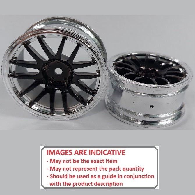 1225356 | RM-XR-052-SBK-12 (6 Pcs) --- RC Car Rims Hobby - Rim Colour Silver with Black 12 Spoke Tenth Scale - Aluminium Rim