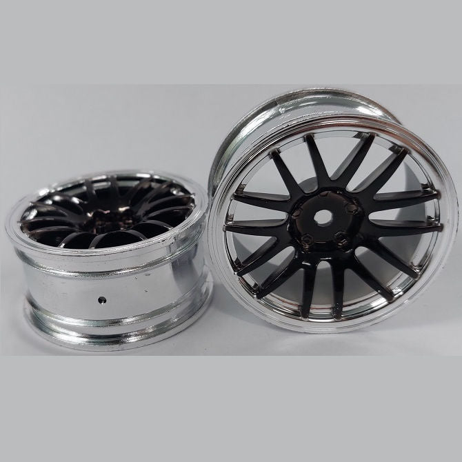 1225356 | RM-XR-052-SBK-12 (6 Pcs) --- RC Car Rims Hobby - Rim Colour Silver with Black 12 Spoke Tenth Scale - Aluminium Rim