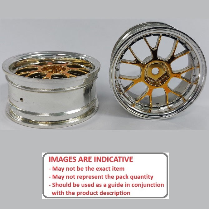 1225140 | RM-XR-052-SY-7K (5 Pcs) --- RC Car Rims Hobby - Rim Colour Silver with Yellow 7 Fork Spoke Tenth Scale - Aluminium Rim