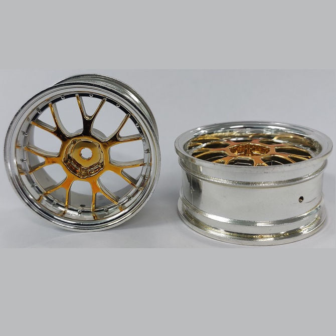 1225140 | RM-XR-052-SY-7K (5 Pcs) --- RC Car Rims Hobby - Rim Colour Silver with Yellow 7 Fork Spoke Tenth Scale - Aluminium Rim