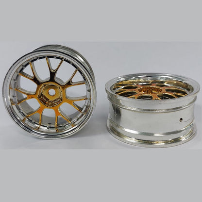 1225140 | RM-XR-052-SY-7K (5 Pcs) --- RC Car Rims Hobby - Rim Colour Silver with Yellow 7 Fork Spoke Tenth Scale - Aluminium Rim