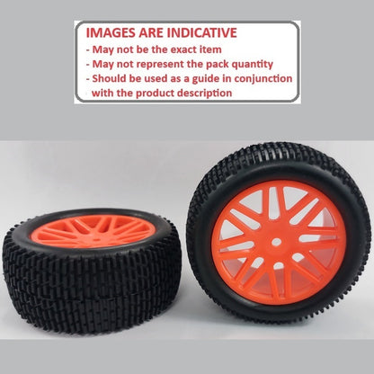 1074922 | WH-8O-112-43-FO-8 (2 Pcs) --- RC Car Wheels Hobby - Rim Colour Fluoro Orange 16 Spoke - Black Eighth Scale - Plastic Wheel