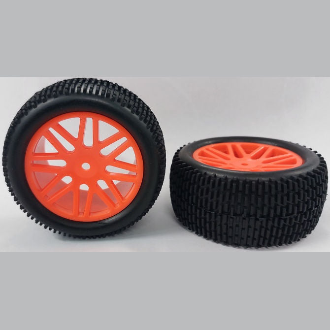 1074922 | WH-8O-112-43-FO-8 (2 Pcs) --- RC Car Wheels Hobby - Rim Colour Fluoro Orange 16 Spoke - Black Eighth Scale - Plastic Wheel