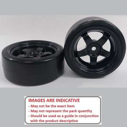 1039101 | WH-XD-063-26-BK-5-BK (2 Pcs) --- RC Car Wheels Hobby - Rim Colour Black 5 Spoke - Black Tenth Scale - Plastic Wheel