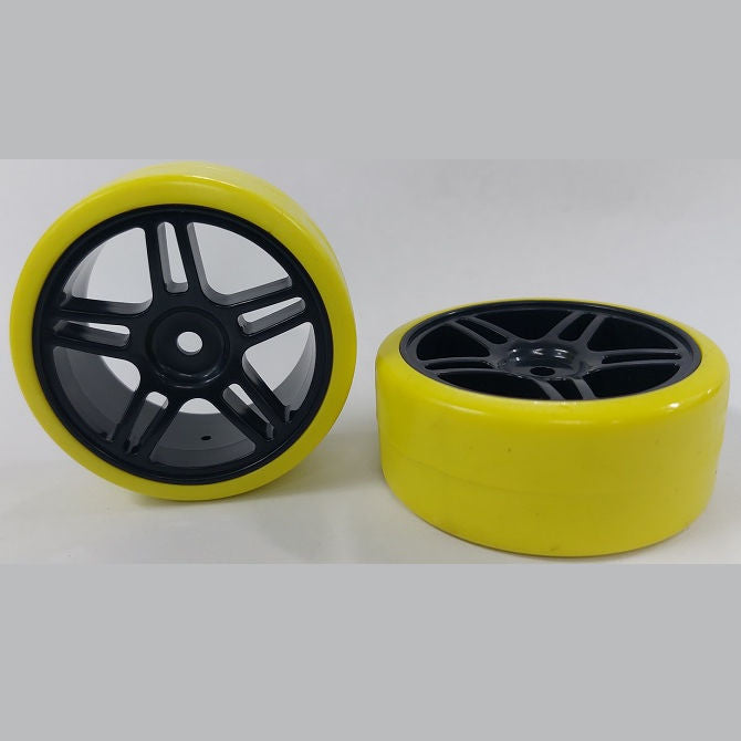 1039097 | WH-XD-063-26-BK-5T-Y (2 Pcs) --- RC Car Wheels Hobby - Rim Colour Black 5 Split Spoke - Yellow Tenth Scale - Plastic Wheel