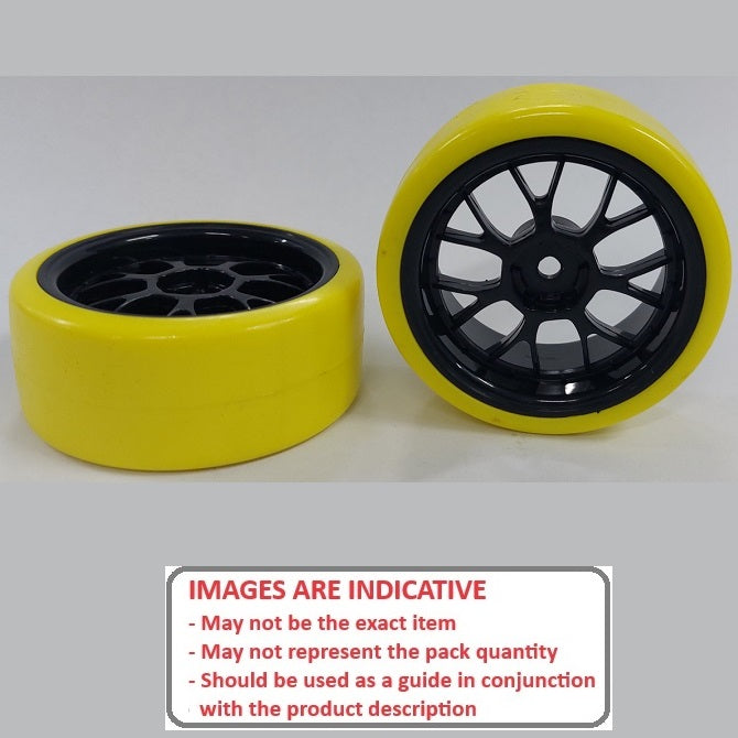 1039377 | WH-XD-063-26-BK-7K-Y (2 Pcs) --- RC Car Wheels Hobby - Rim Colour Black 7 Fork Spoke - Yellow Tenth Scale - Plastic Wheel