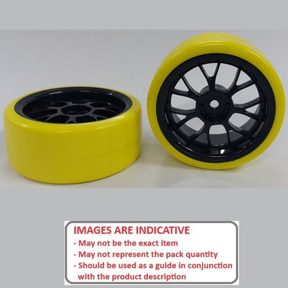 1039377 | WH-XD-063-26-BK-7K-Y (2 Pcs) --- RC Car Wheels Hobby - Rim Colour Black 7 Fork Spoke - Yellow Tenth Scale - Plastic Wheel
