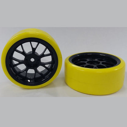 1039377 | WH-XD-063-26-BK-7K-Y (2 Pcs) --- RC Car Wheels Hobby - Rim Colour Black 7 Fork Spoke - Yellow Tenth Scale - Plastic Wheel