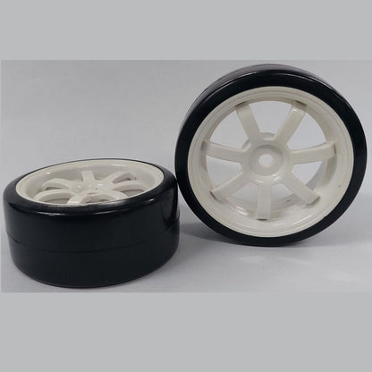 1136512 | WH-XD-063-26-W-7-BK (4 Pcs) --- RC Car Wheels Hobby - Rim Colour White 7 Spoke - Black Tenth Scale - Plastic Wheel